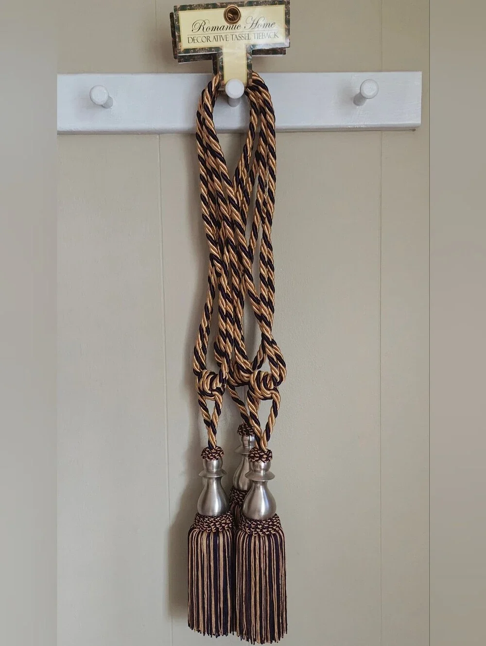 Elegant Decorative Gold and Purple Curtain TieBacks With Tassels Set Of 3.